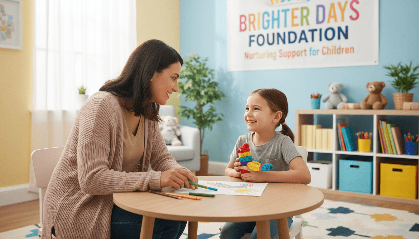 Caring practitioner in a supportive session with a child, fostering connection and trust.